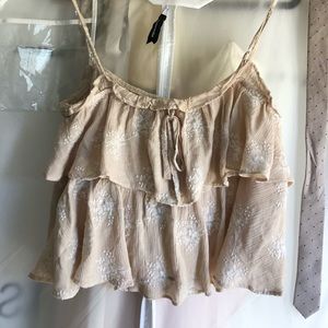 Embroidered Beige Crop Top - Size AU 10/US 6